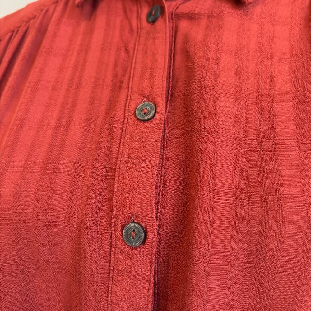 Maeve Anthropologie Bloomsbury Tie Shirt Dress Midi Chic Western Red Size 12 - Picture 8 of 13